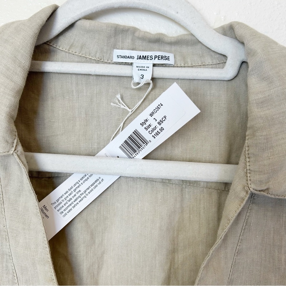 James Perse Beige Linen V-Neck Long Sleeve Top - Picture 3 of 6